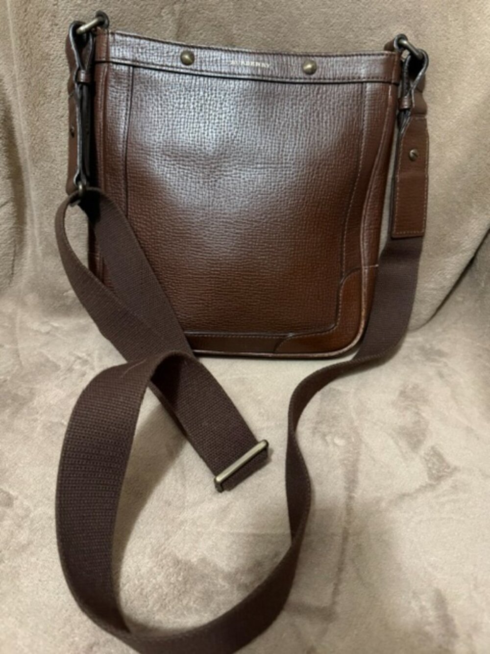 Burberry chocolate brown leather messenger crossbody